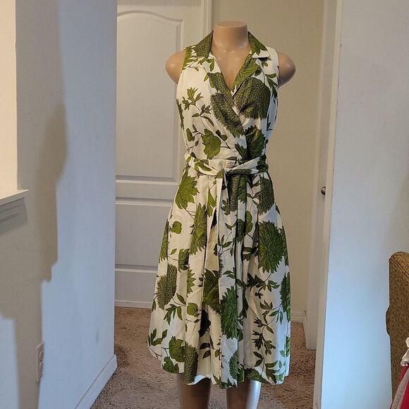 JESSICA HOWARD 50' STYLE SPRING SLEEVELESS FLORAL COLLARED DEEP V-NECK DRESS - Picture 5 of 16